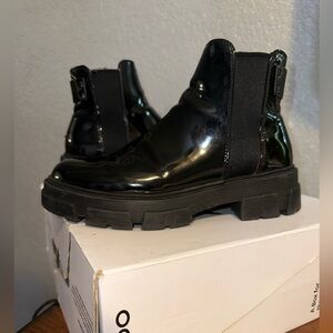 Aldo Shiny Black Ankle Booties